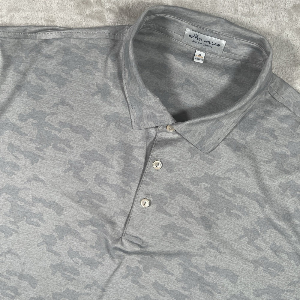 Peter Millar Summer Comfort Polo Gray Camo Stretch Classic Mens XL